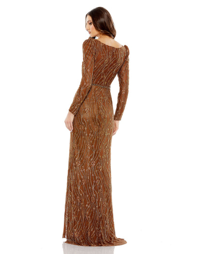 Formal Dresses Long Sleeve Fitted Beaded Formal Prom Dress Bronze