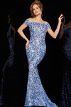 JVN By Jovani Long Off Shoulder Sequin Gown JVN1122 - The Dress Outlet Jovani Periwinkle