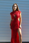 Prom Dresses Fringe Long Formal Prom Key Hole Dress Red