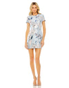 Cocktail Dresses Short Fitted Floral Cocktail Dress Blue Multi