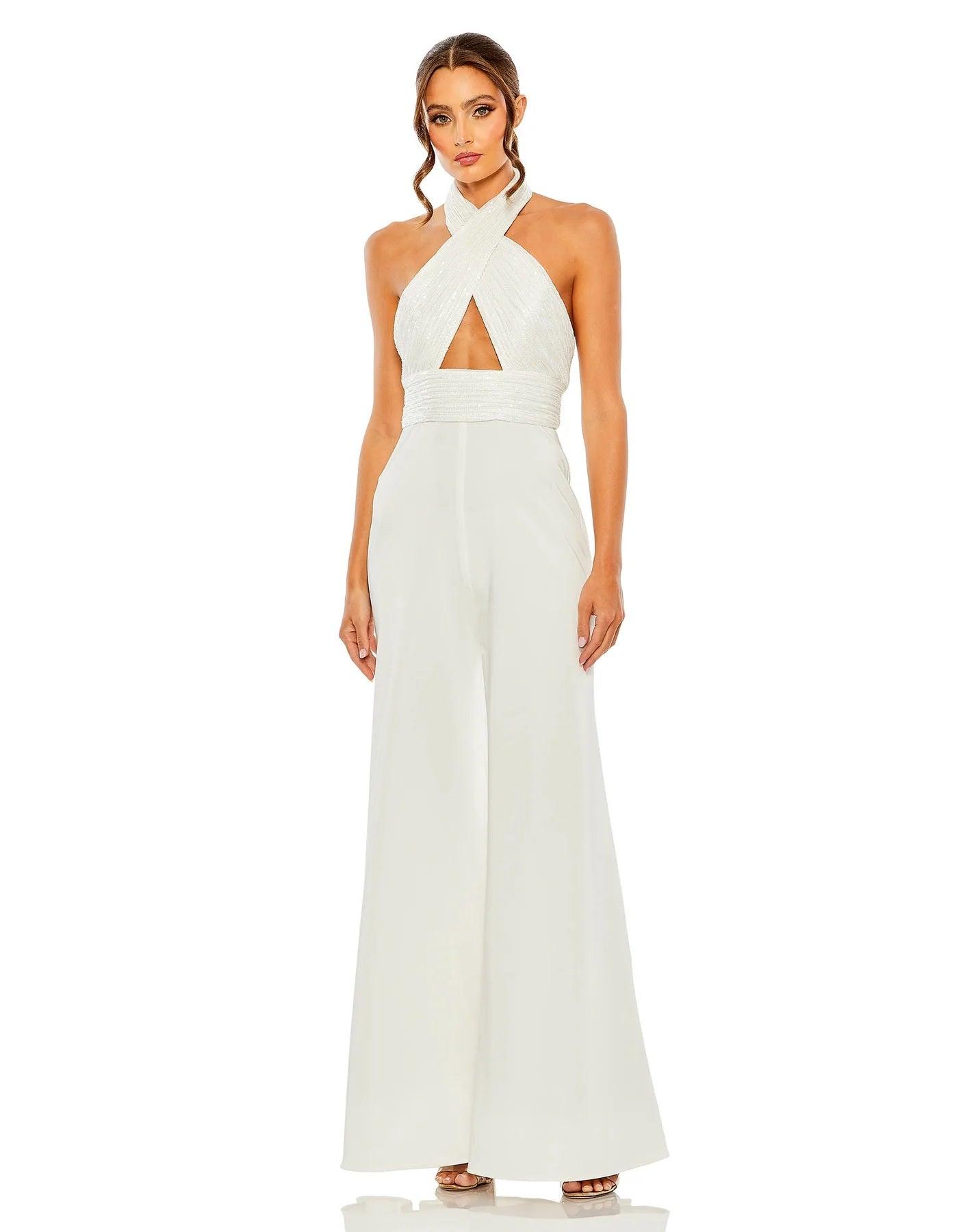 Jumpsuit Long Halter Formal Jumpsuit White