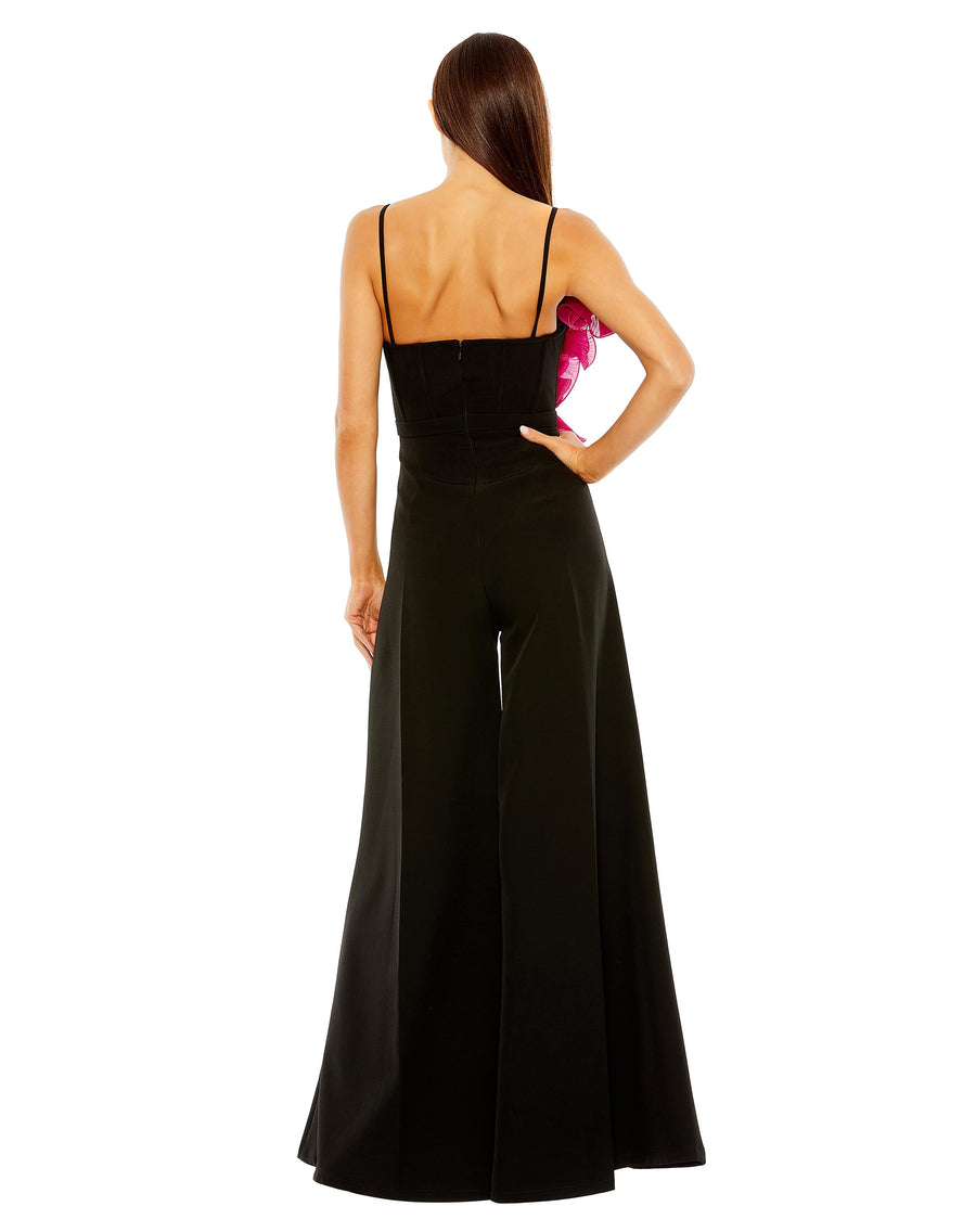 Jumpsuit Long Oversized Ruffle Wide Leg Jumpsuit Black Fuchsia