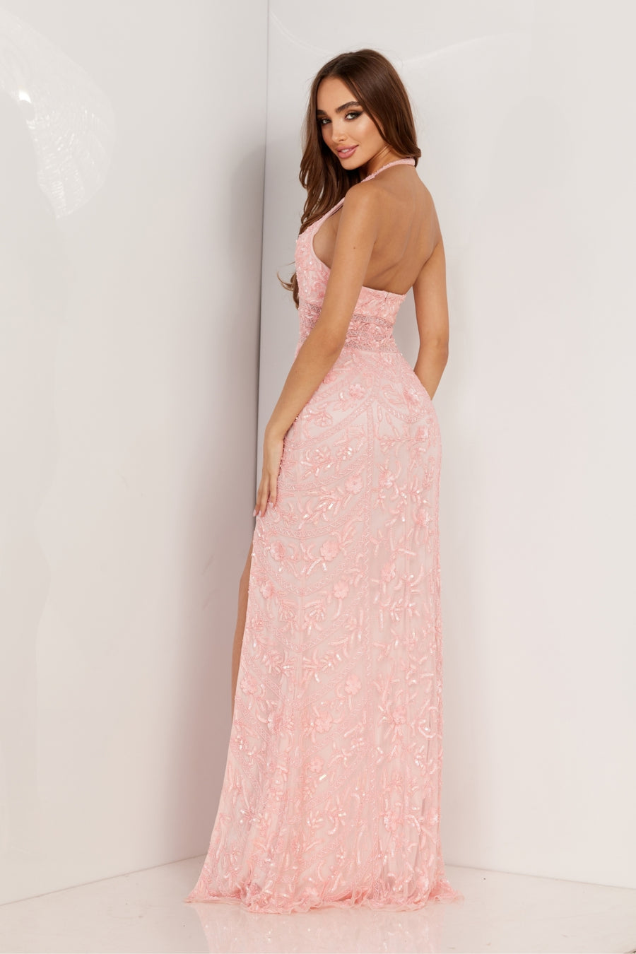 Prom Dresses Prom Slit Sequins Formal Long Dress Bubblegum