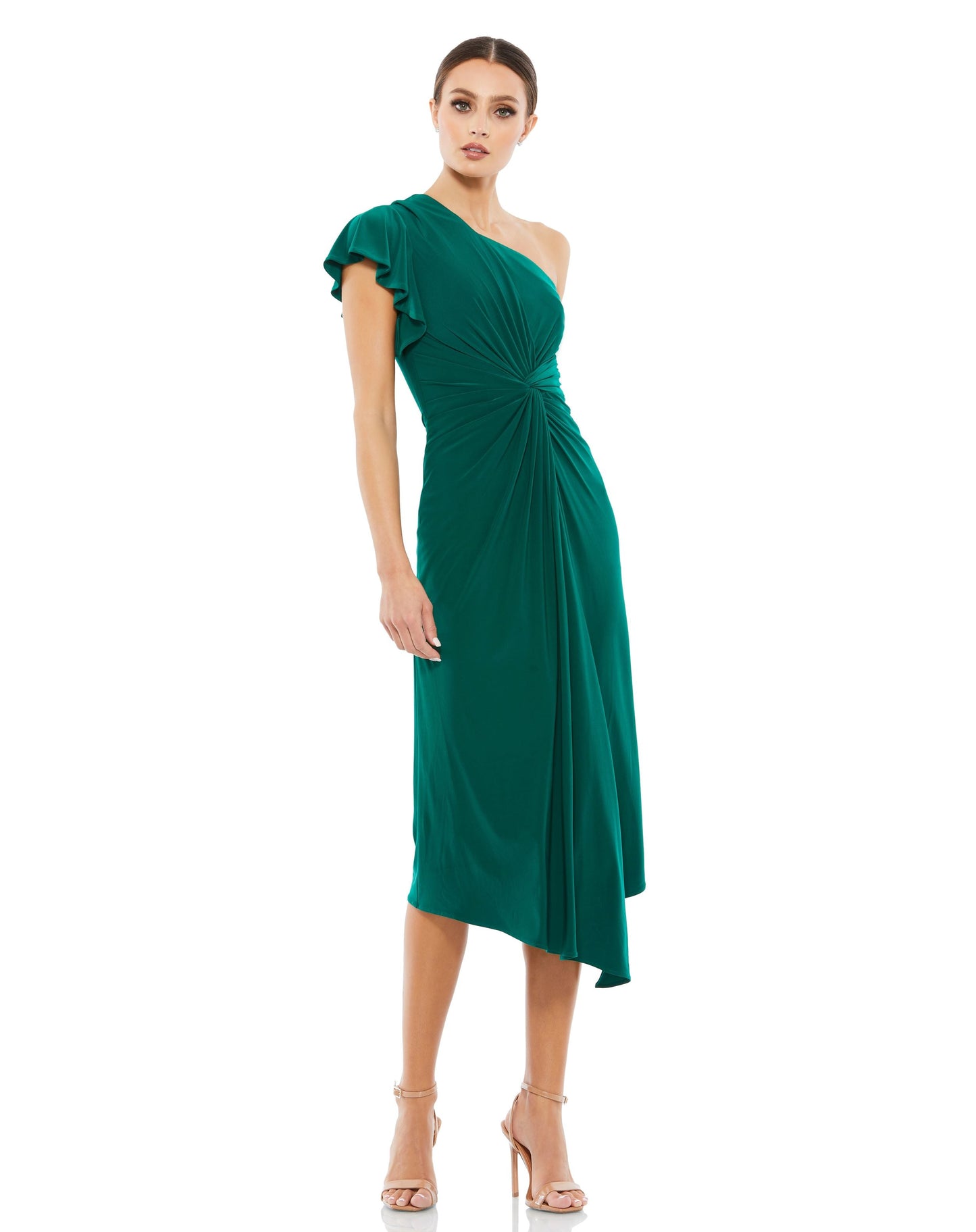 Cocktail Dresses Short Knotted Cocktail Midi Dress Emerald