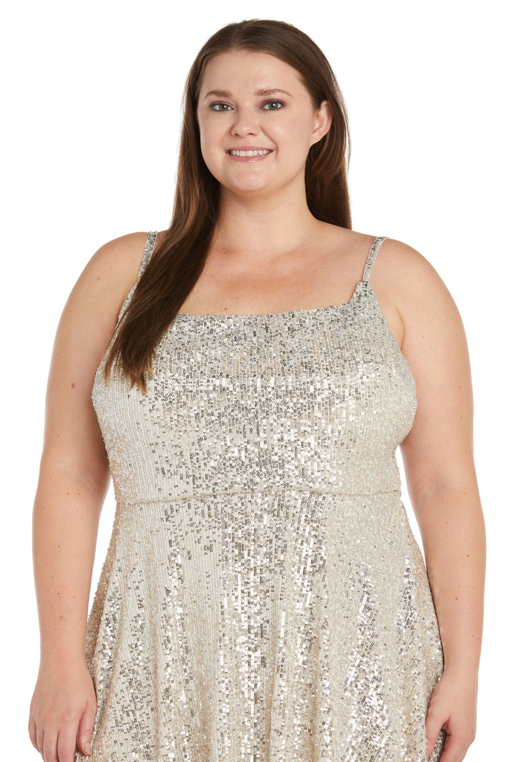 Morgan & Co Short Plus Size Sequins Dress 12890WM - The Dress Outlet Champagne