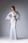 Formal Dresses Two Piece Prom Long Bell Sleeve Formal Dress Off White