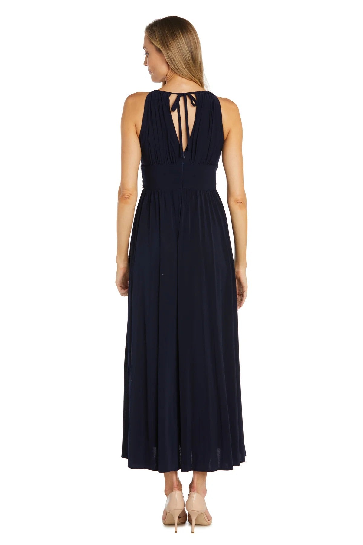 Formal Dresses Long Formal Beaded Waist Dress Navy