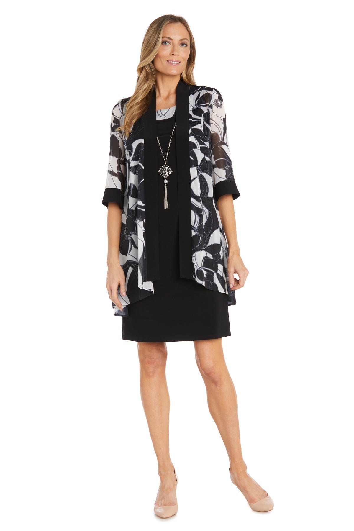 Mother of the Bride Dresses Short Floral Mother of the Bride Petite Jacket Dress Black/White