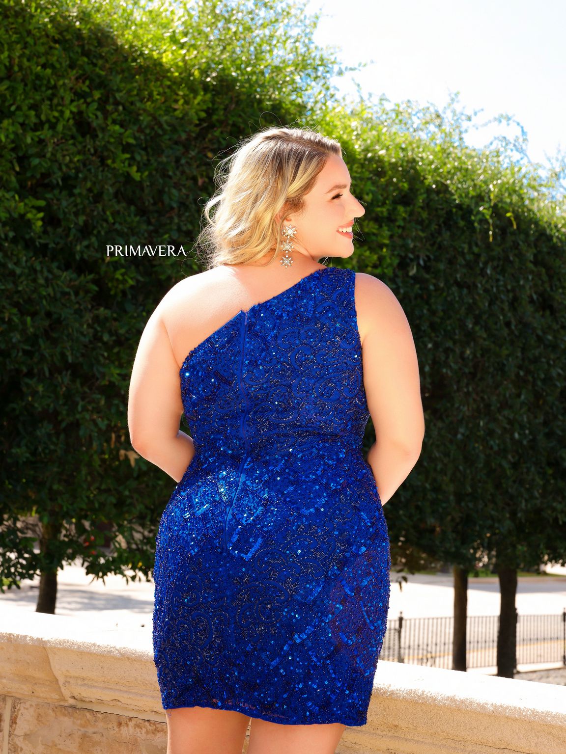 ROYAL BLUE Primavera Couture 14023 Sparkling Short one Shoulder Prom Dress  for $419.99 – The Dress Outlet