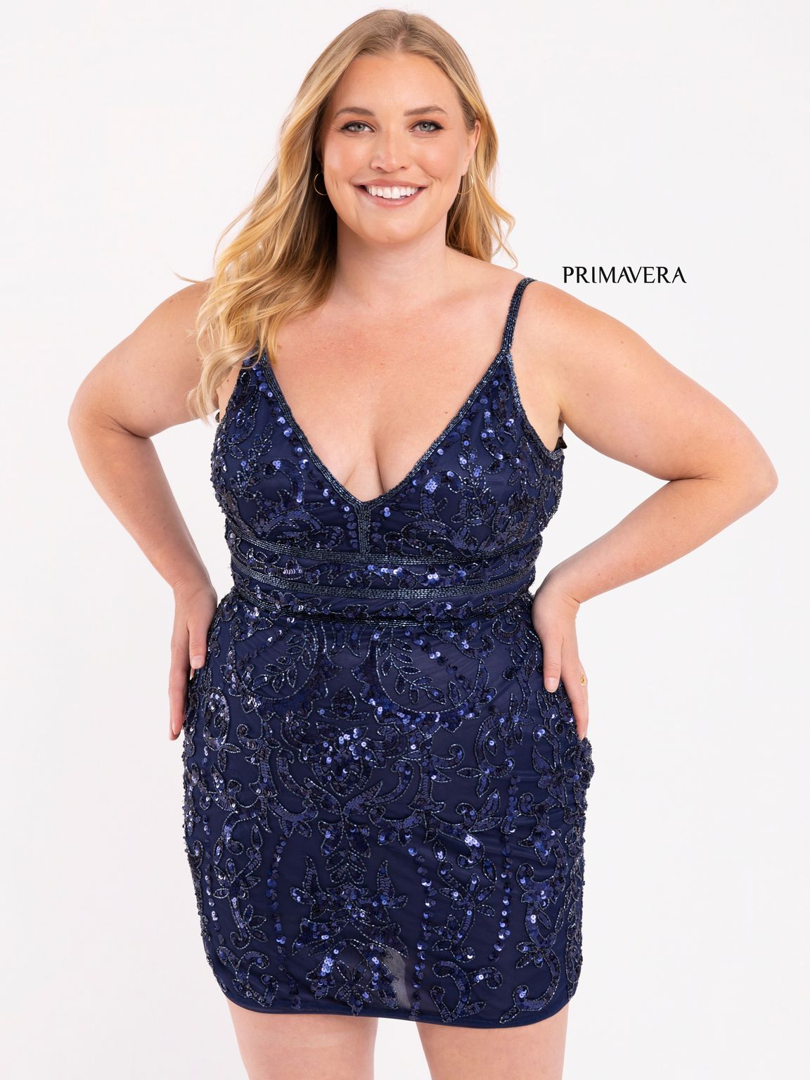 Primavera Couture 14035 Short Plus Size Fitted Prom Dress