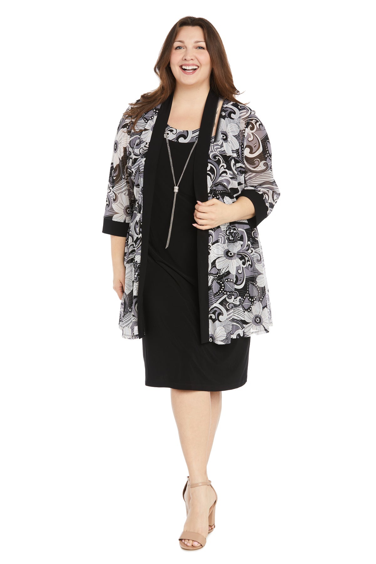 Plus Size Dresses Short Printed Plus Size Jacket Dress Black/White/Grey