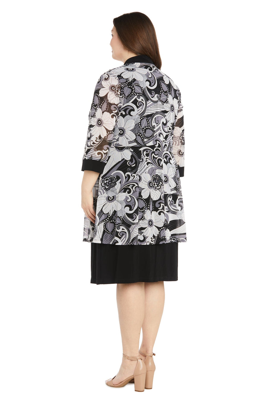 Plus Size Dresses Short Printed Plus Size Jacket Dress Black/White/Grey Black/White/Grey