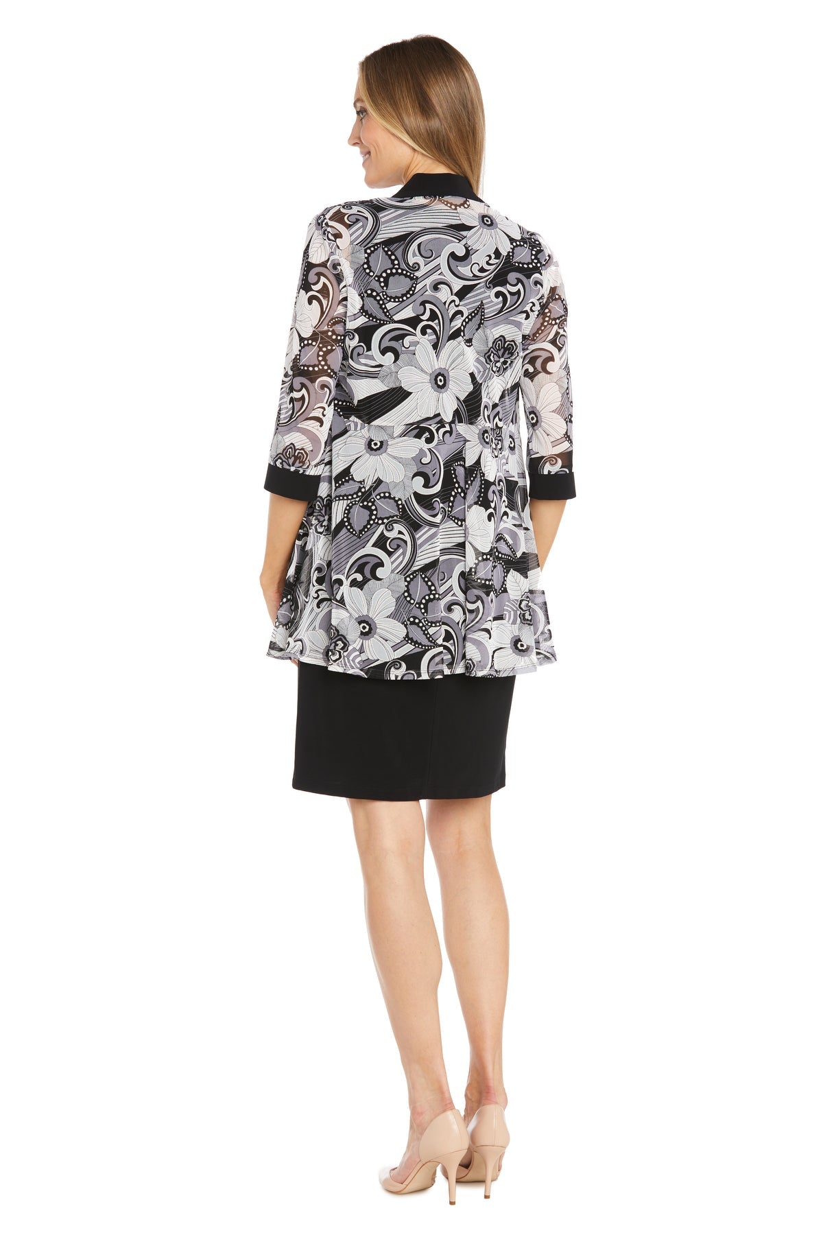 Mother of the Bride Dresses Fitted Short Print Jacket Mother of the Bride Dress   Black/Grey