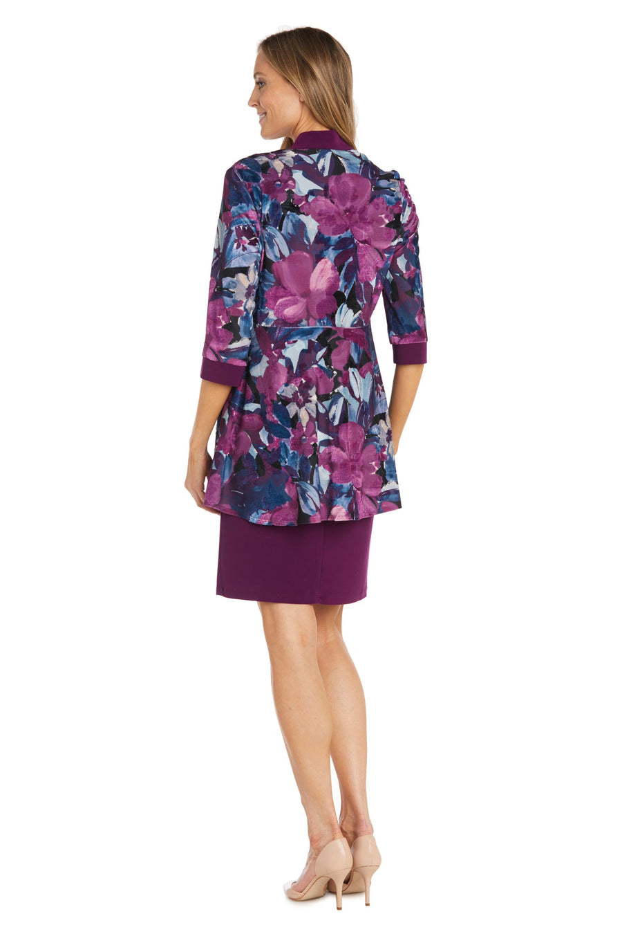 Mother of the Bride Dresses Short Floral Printed Jacket Petite Dress Plum