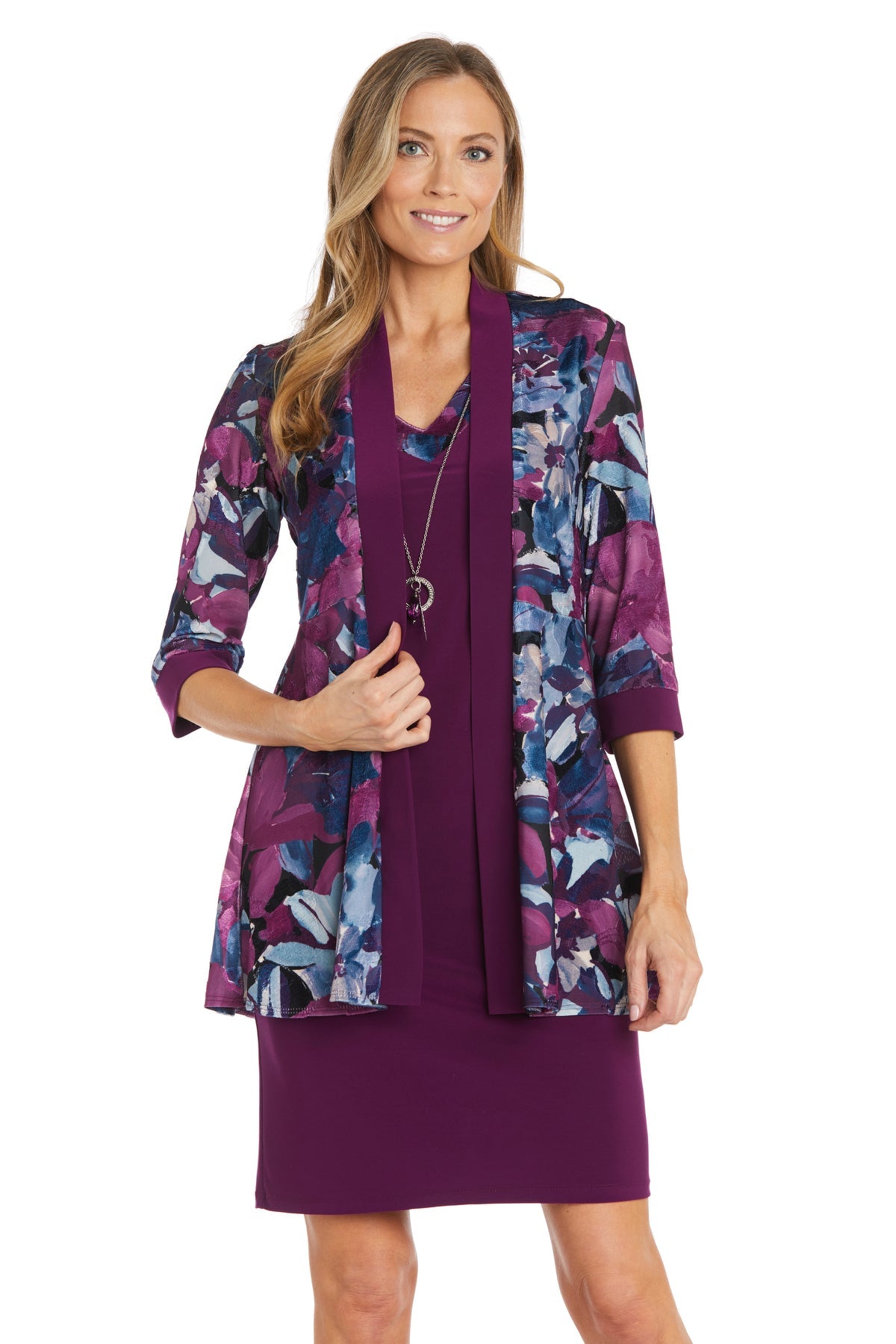 Mother of the Bride Dresses Short Floral Printed Jacket Petite Dress Plum