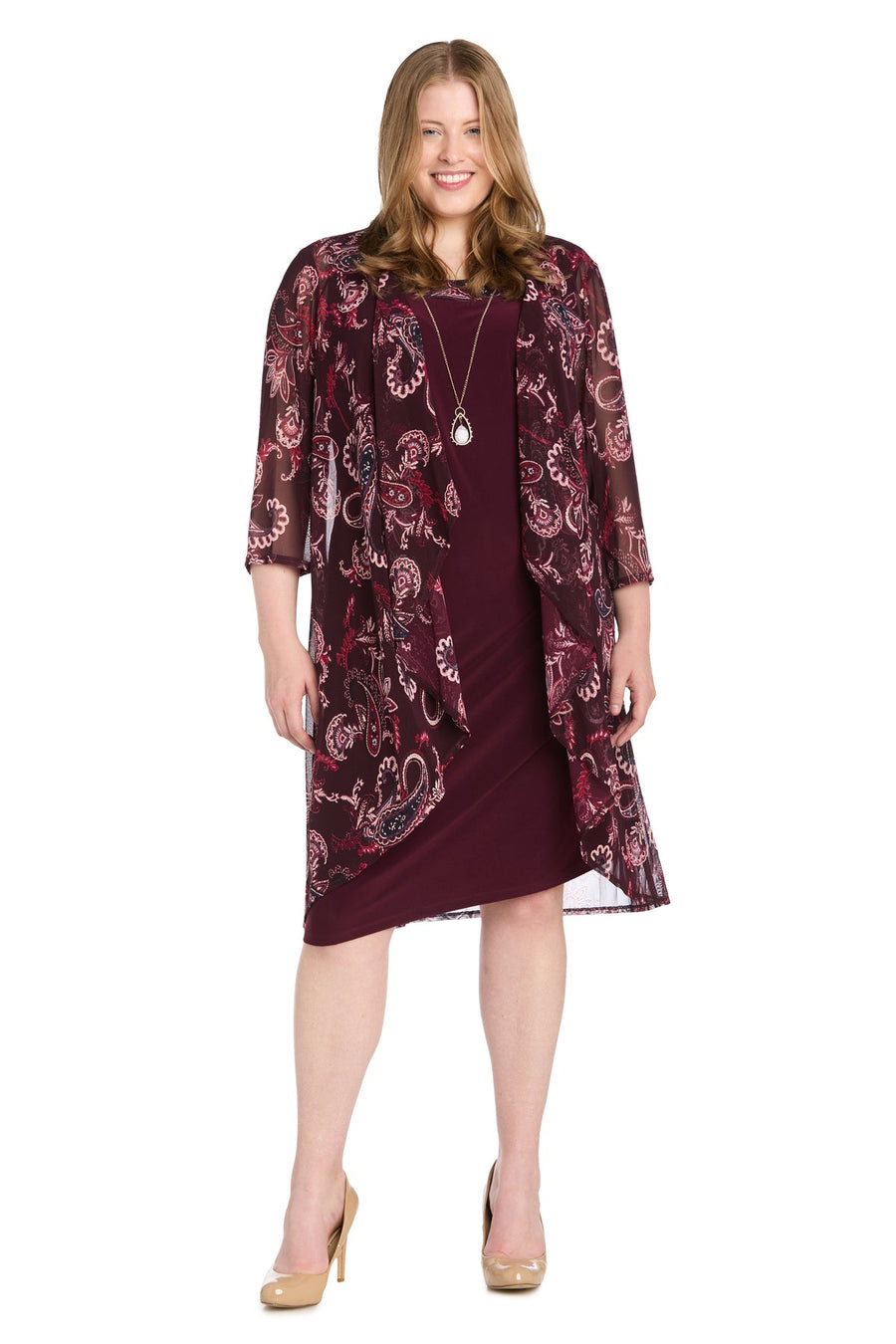 Plus Size Dresses Fitted Short Jacket Plus Size Dress Burgundy