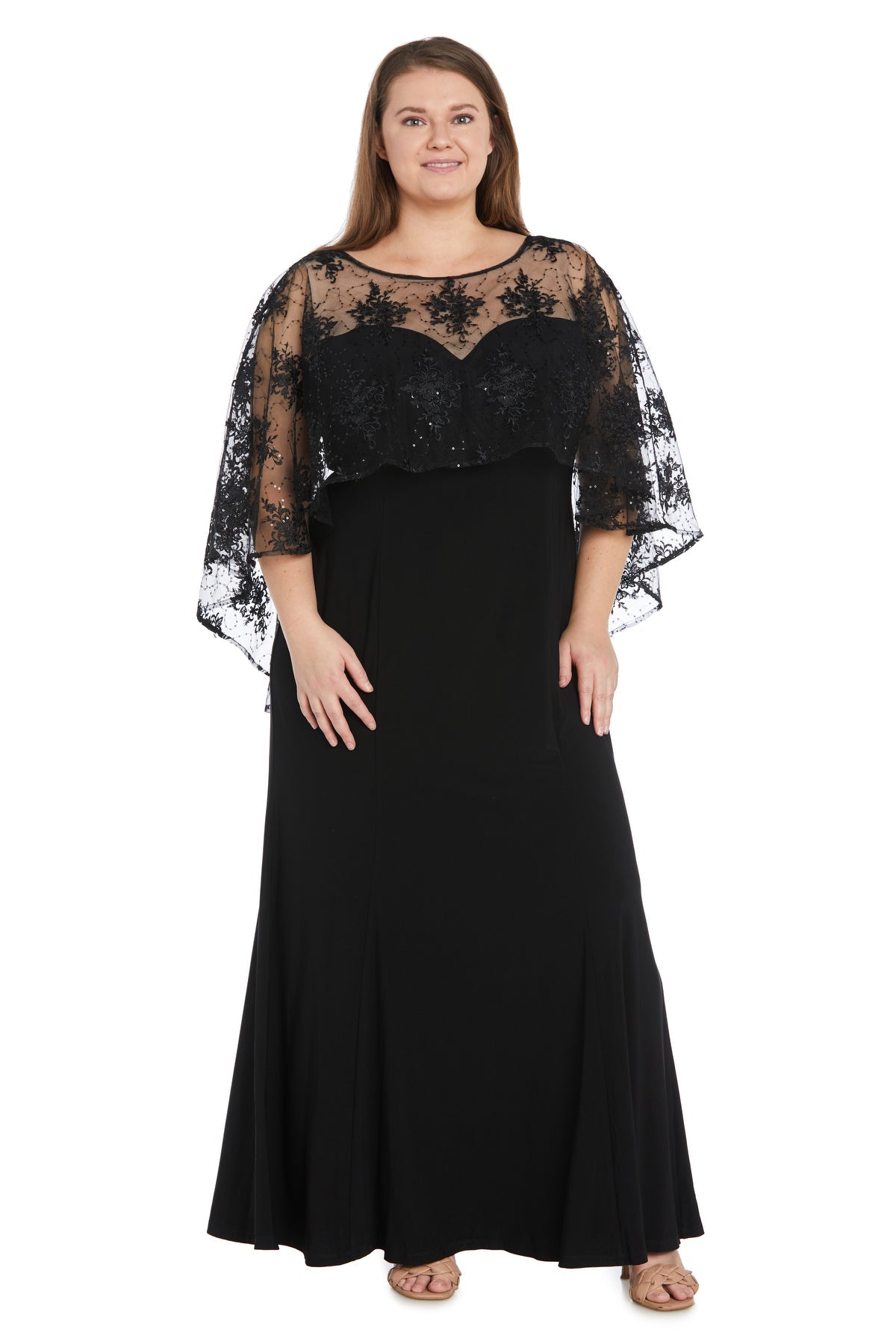 Plus Size Dresses Long Formal Plus Size Capelet Dress Black/Taupe