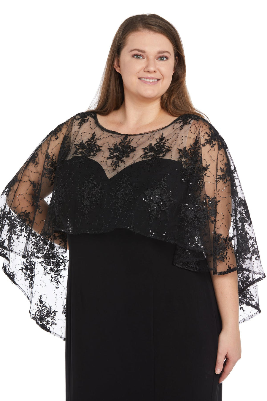 Plus Size Dresses Long Formal Plus Size Capelet Dress Black/Taupe