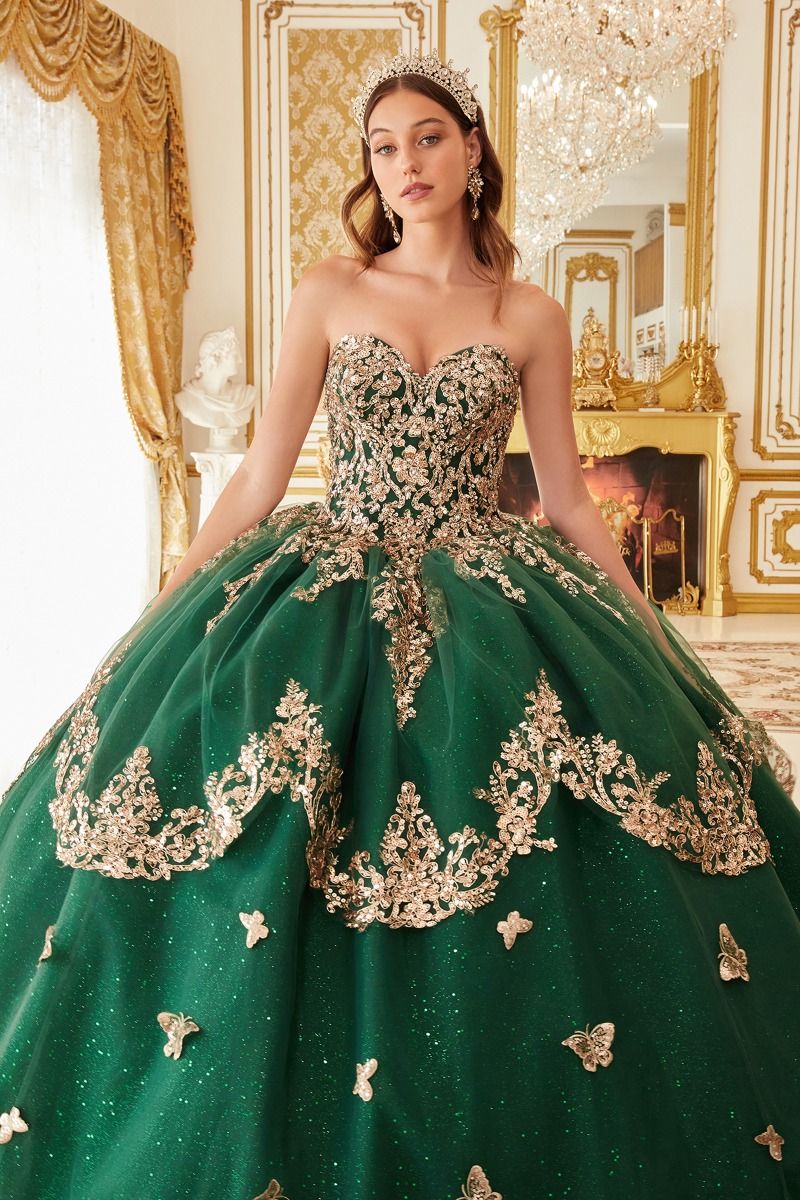 Quinceanera Dresses Long Layered Quinceanera Cape Ball Gown Emerald