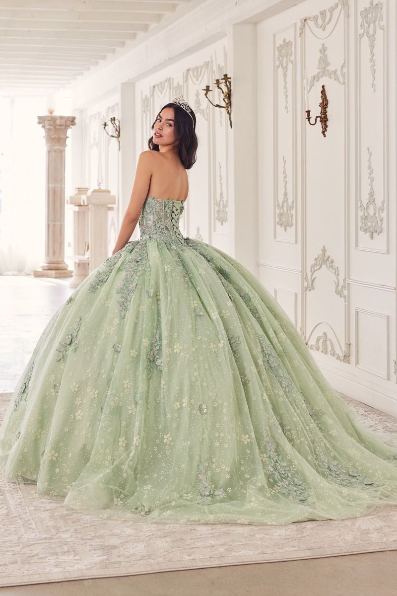 Quinceanera Dresses Long Quinceanera Detachable Sleeve Ball Gown Sage