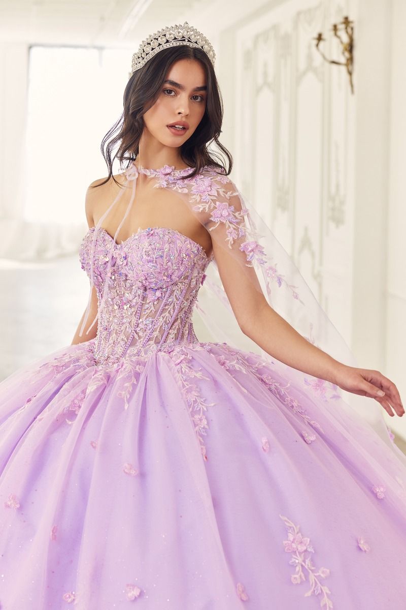 Quinceanera Dresses Long Quinceanera Removable Capelet Ball Gown Lilac