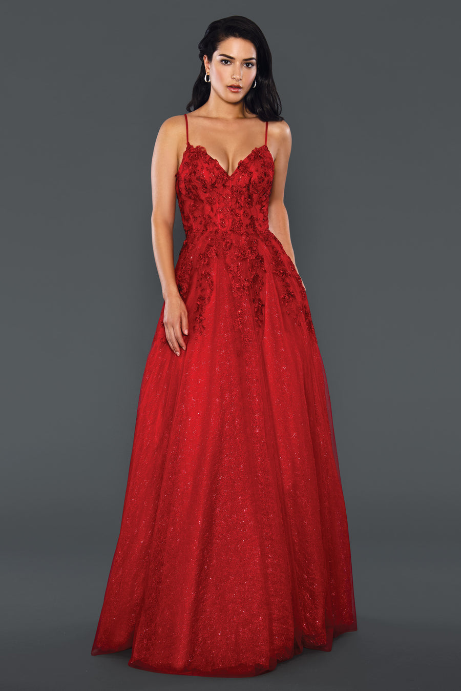 Long Spaghetti Straps Evening Gown Red