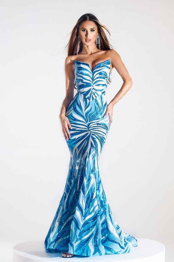 Prom Dresses Long Strapless Mermaid Prom Dress Blue