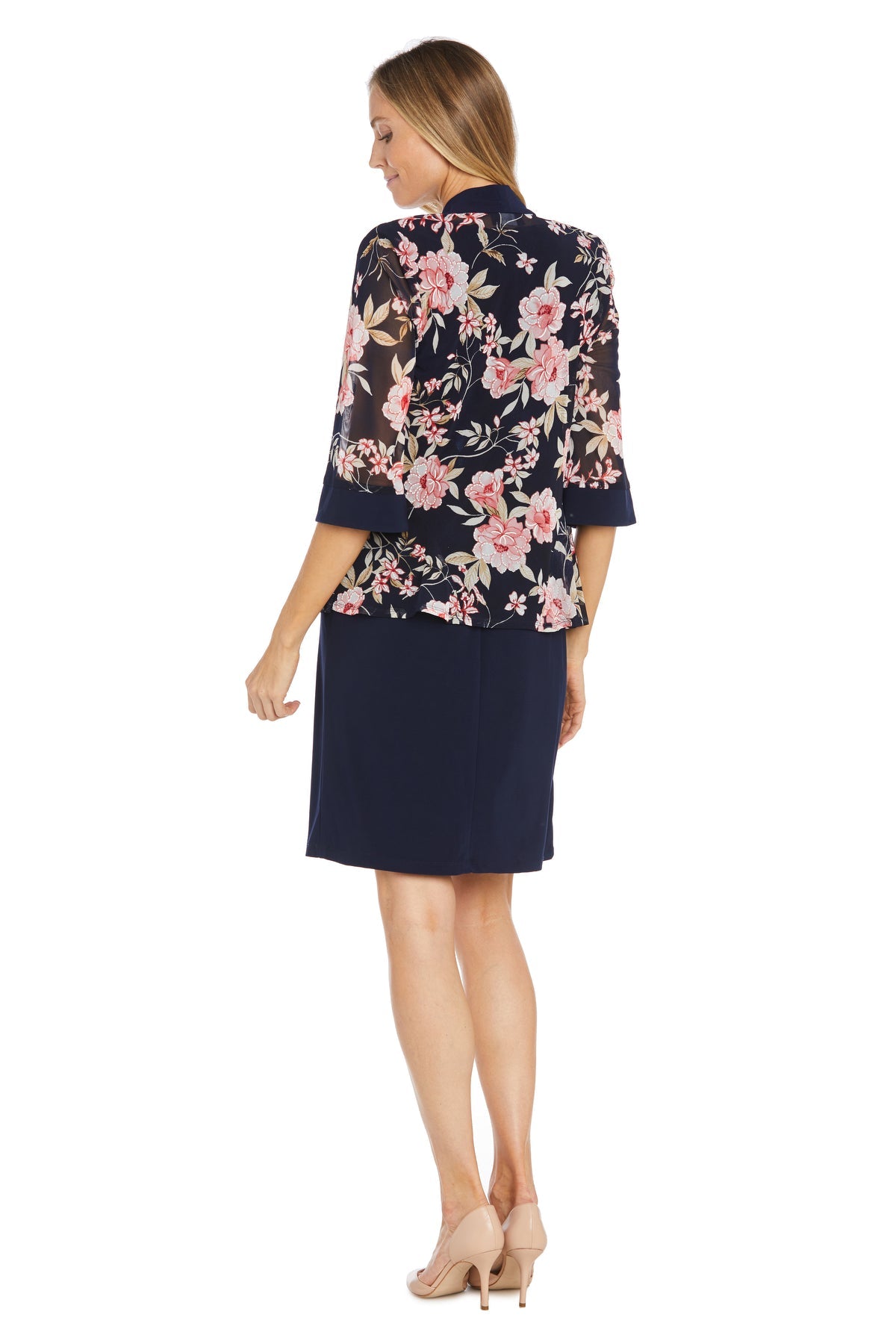 Mother of the Bride Dresses Short Printed Jacket Mother of the Bride Dress Navy/Coral