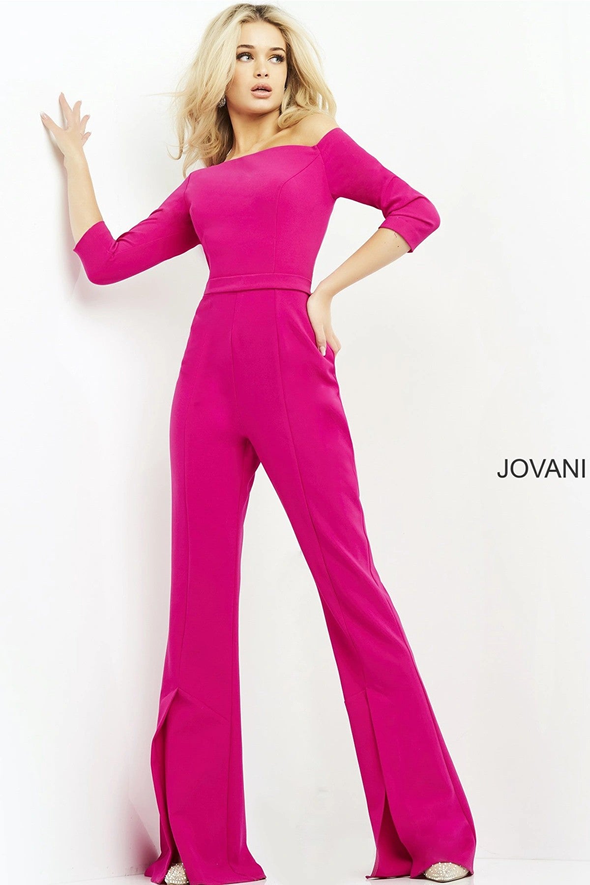 Jumpsuit Three Quarter Sleeveless Jumpsuit Fuchsia