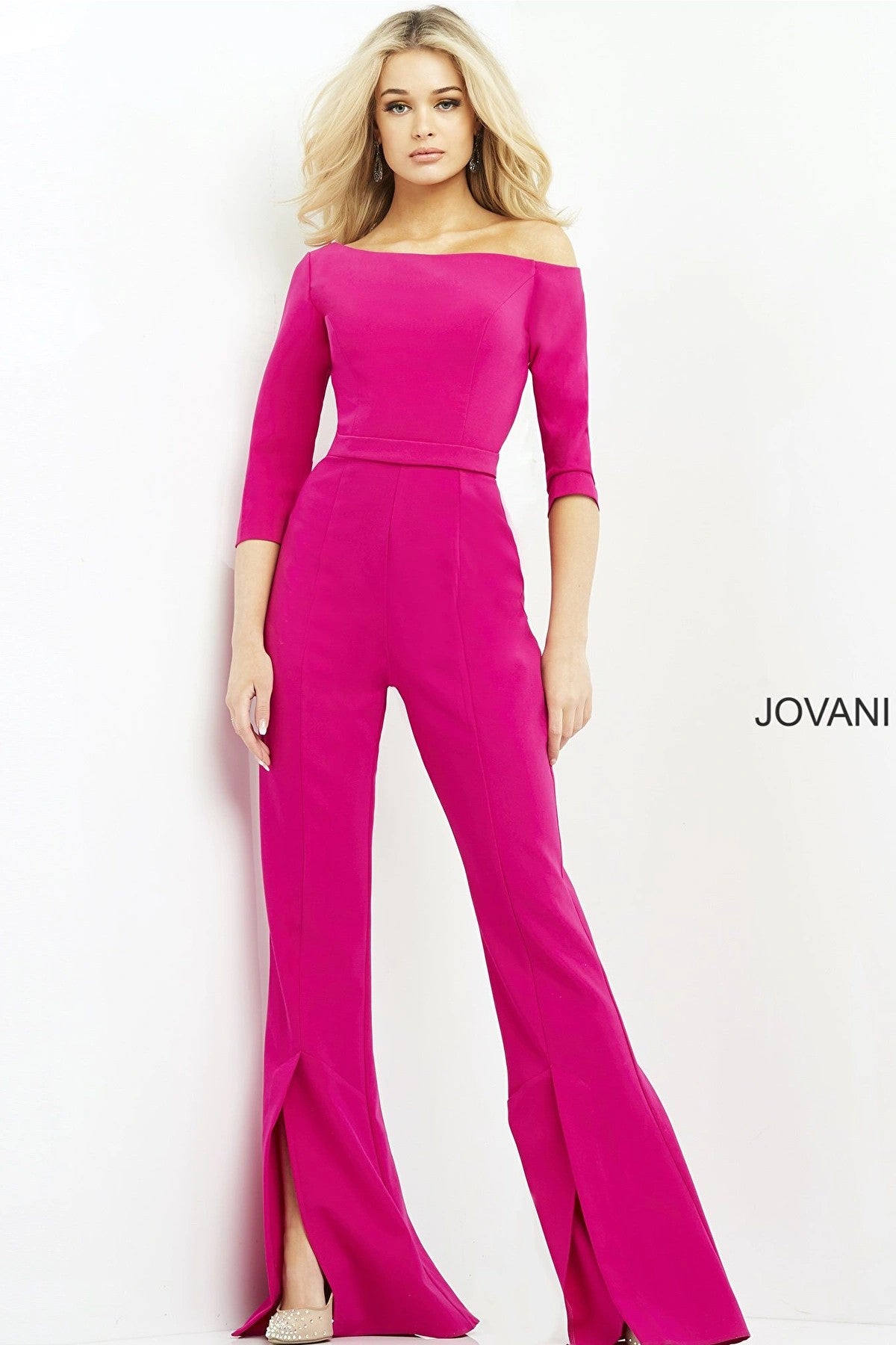 Jumpsuit Three Quarter Sleeveless Jumpsuit Fuchsia