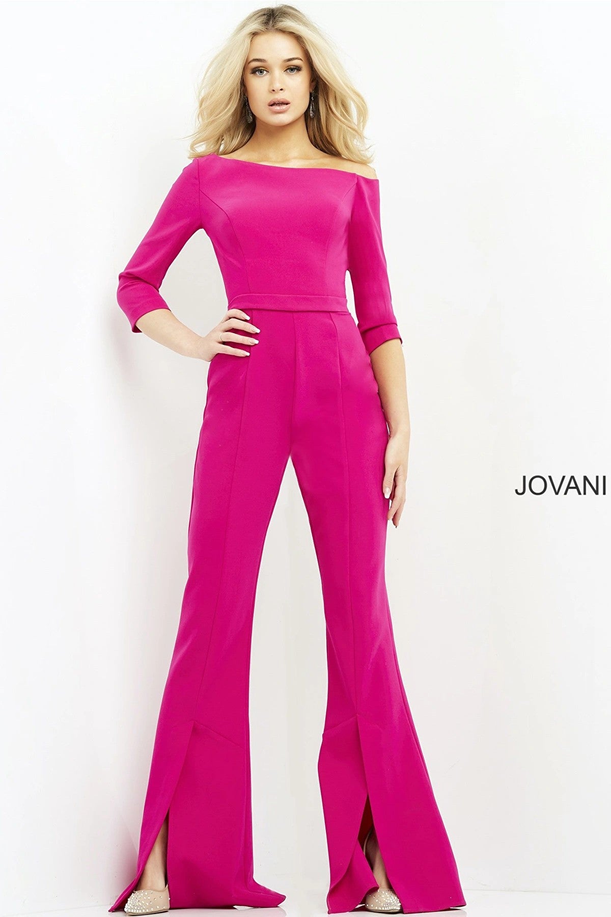 Jumpsuit Three Quarter Sleeveless Jumpsuit Fuchsia