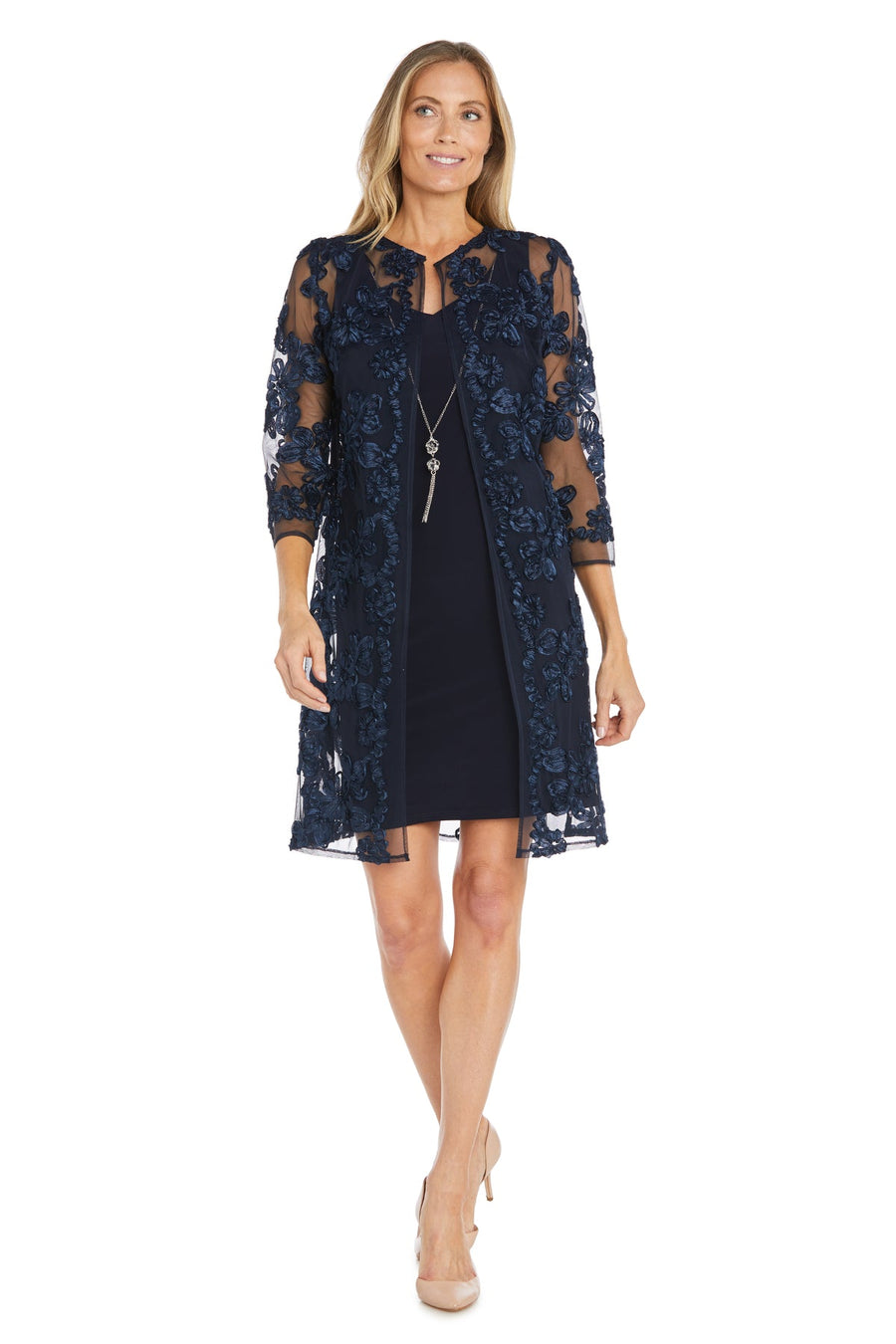 Mother of the Bride Dresses Short Floral Jacket Mother of the Bride Dress Navy