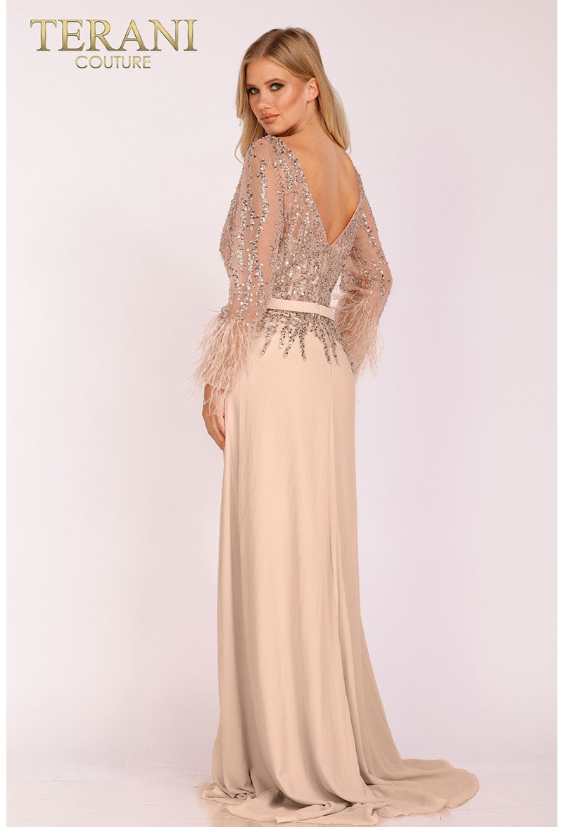 Terani Couture Long Formal Dress 1921M0473 - The Dress Outlet Champagne