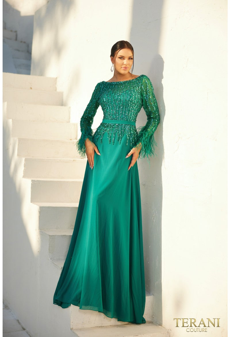 Terani Couture Long Formal Dress 1921M0473 - The Dress Outlet Emerald