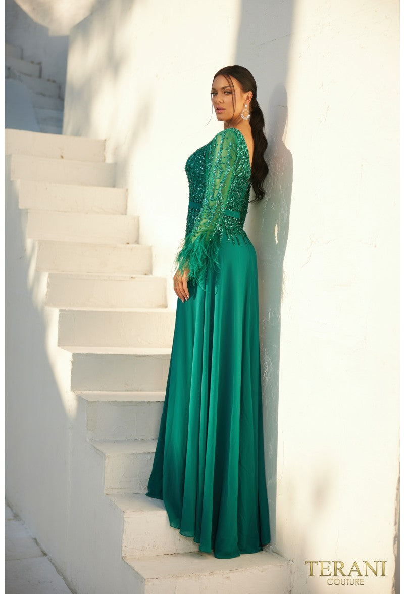 Terani Couture Long Formal Dress 1921M0473 - The Dress Outlet Emerald