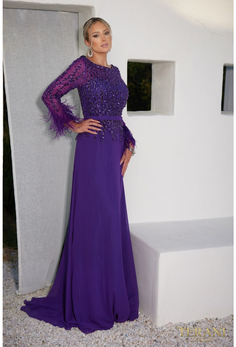 Terani Couture Long Formal Dress 1921M0473 - The Dress Outlet Eggplant