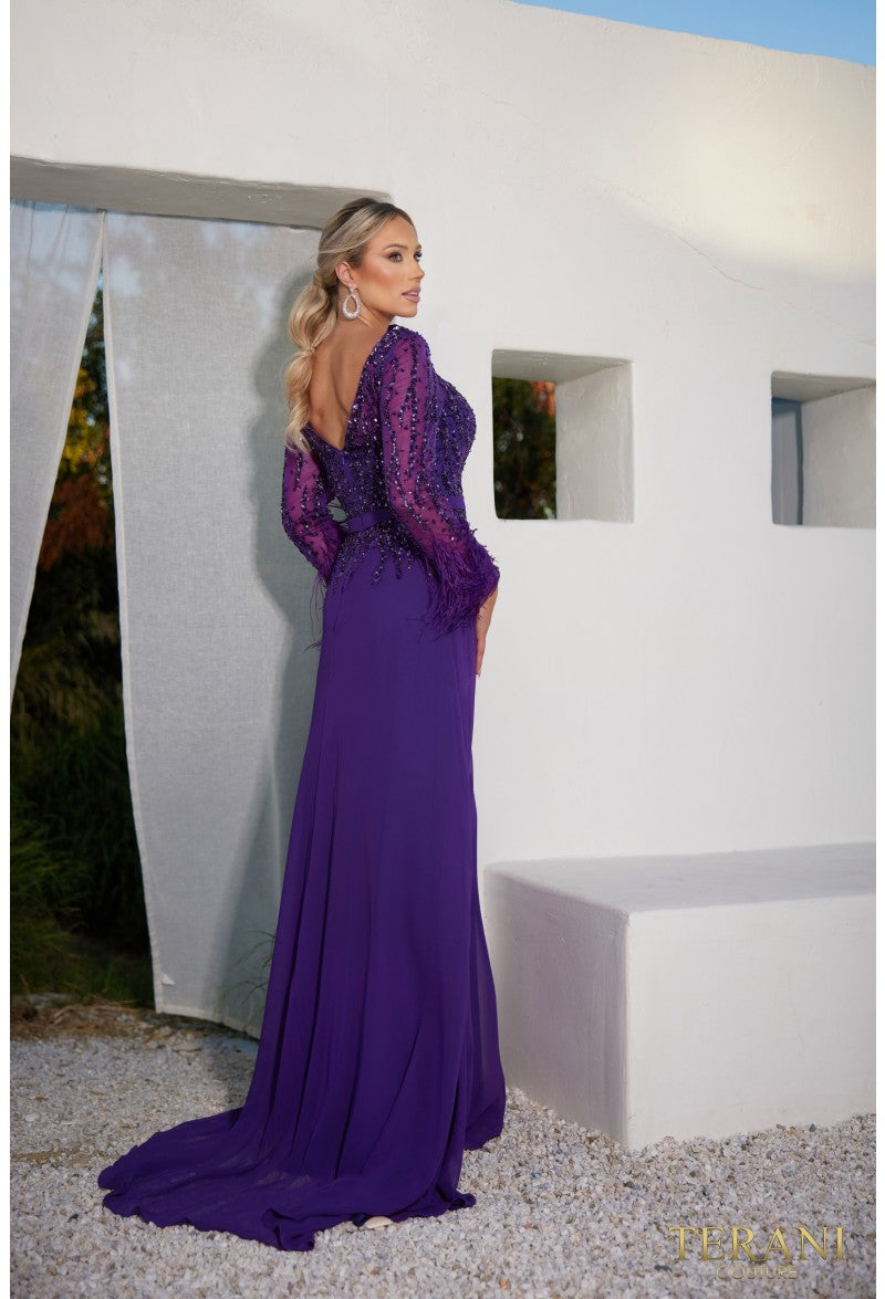 Terani Couture Long Formal Dress 1921M0473 - The Dress Outlet Eggplant