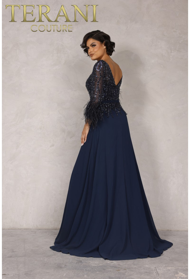 Terani Couture Long Formal Dress 1921M0473 - The Dress Outlet Navy