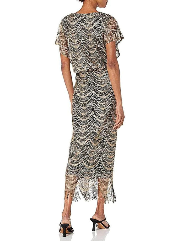 SL Fashions Long Blouson Fringe Hem Dress 195173 - The Dress Outlet