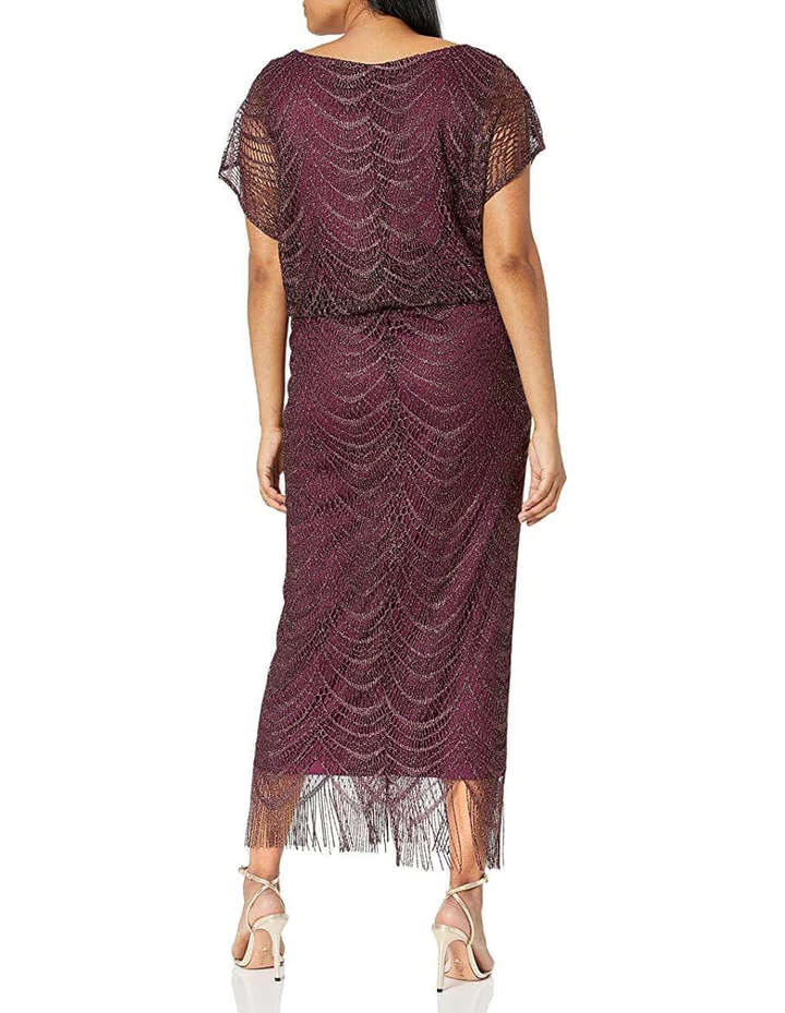 SL Fashions Long Blouson Fringe Hem Dress 195173 - The Dress Outlet