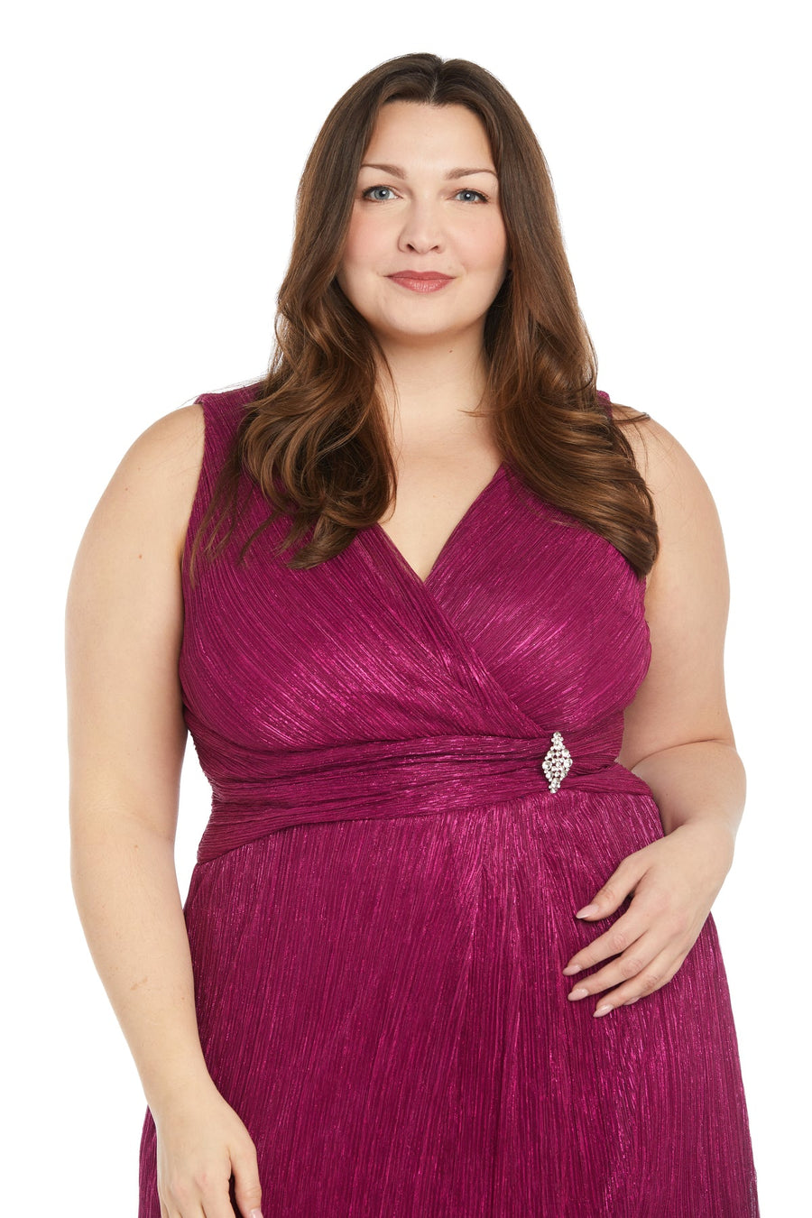 Plus Size Dresses Long Metallic Formal Plus Size Dress Fuchsia