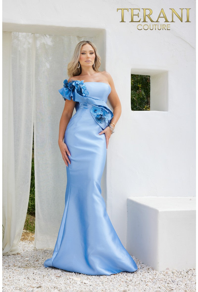 Terani Couture Asymmetric One Shoulder Evening Gown 2011E2424 - The Dress Outlet  Denim Blue