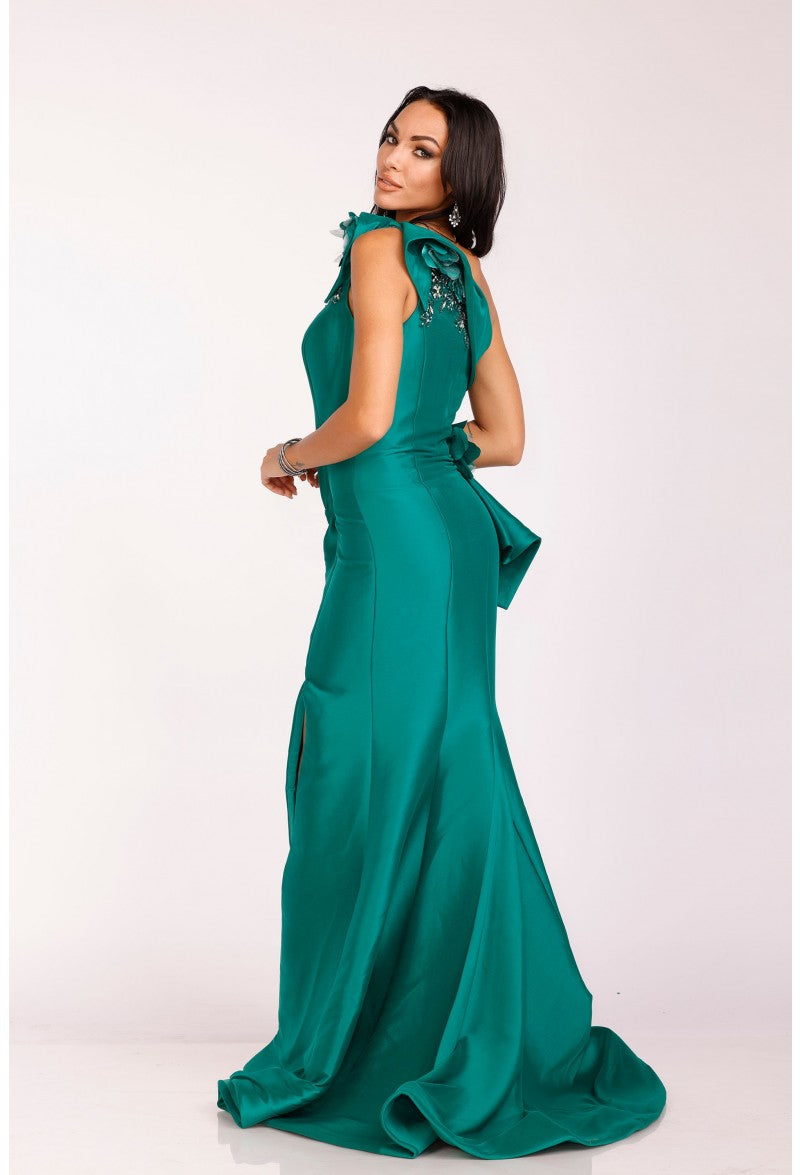 Terani Couture One Shoulder Long Evening Gown 2011E2427 - The Dress Outlet Emerald