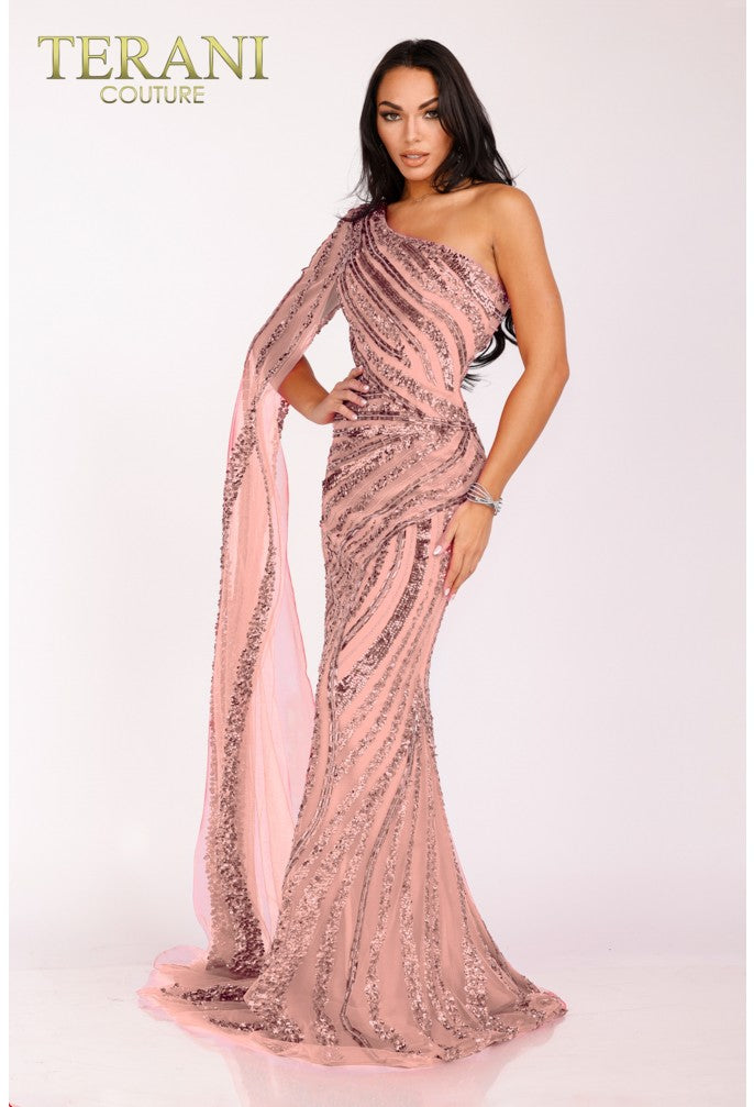 Terani Couture Sexy Fitted Long Prom Dress 2012GL2390 - The Dress Outlet Blush