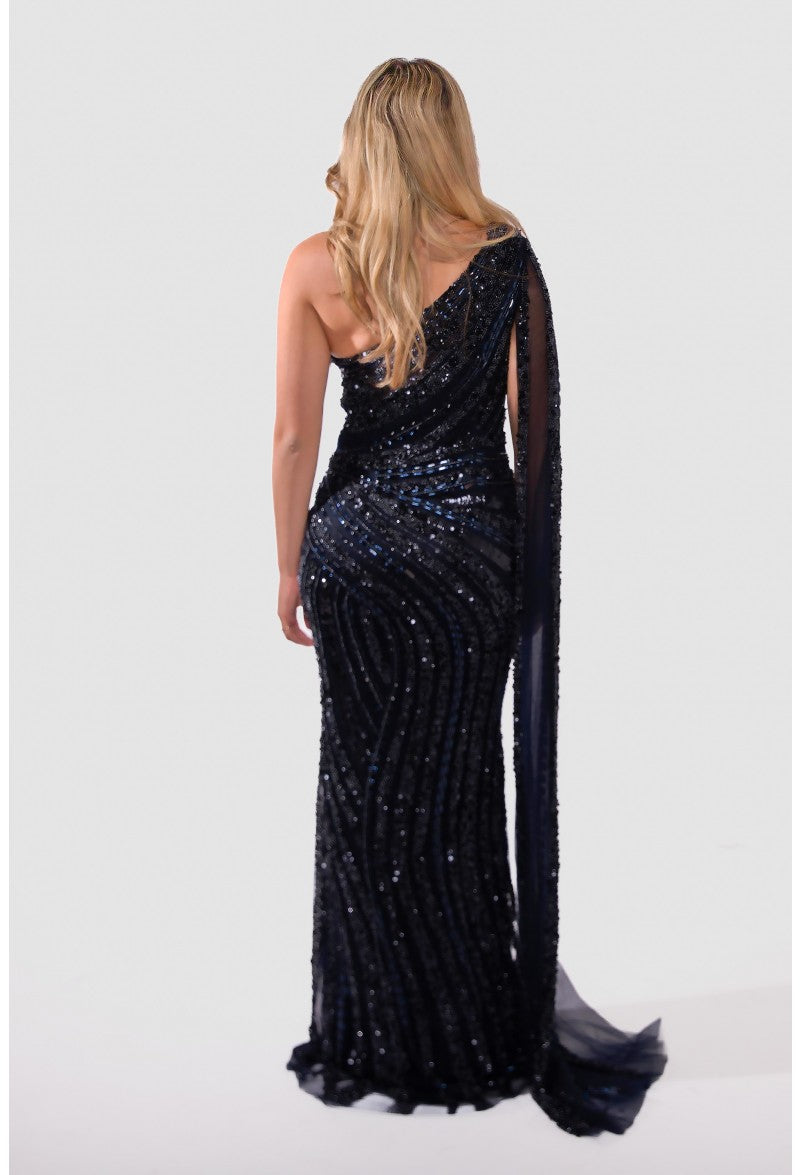 Terani Couture Sexy Fitted Long Prom Dress 2012GL2390 - The Dress Outlet Navy