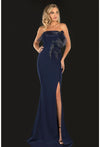 Formal Dresses Long Formal Prom Beaded Fitted Dress Navy