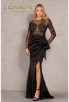 Formal Dresses Long Sleeve Formal Prom Beaded Illusion Dress Black Nude