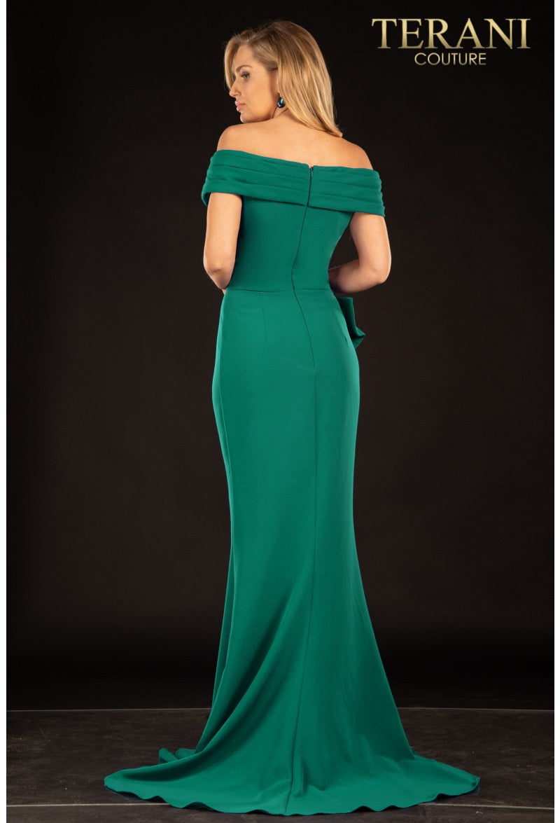 Emerald Terani Couture 2021M2986 Off Shoulder Formal Long Dress for $605.0  – The Dress Outlet