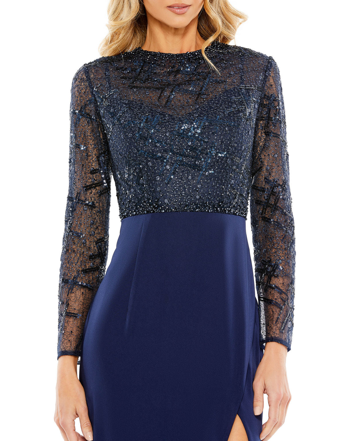 Formal Dresses Long Sleeve Sequin Fitted Formal Prom Dress Midnight