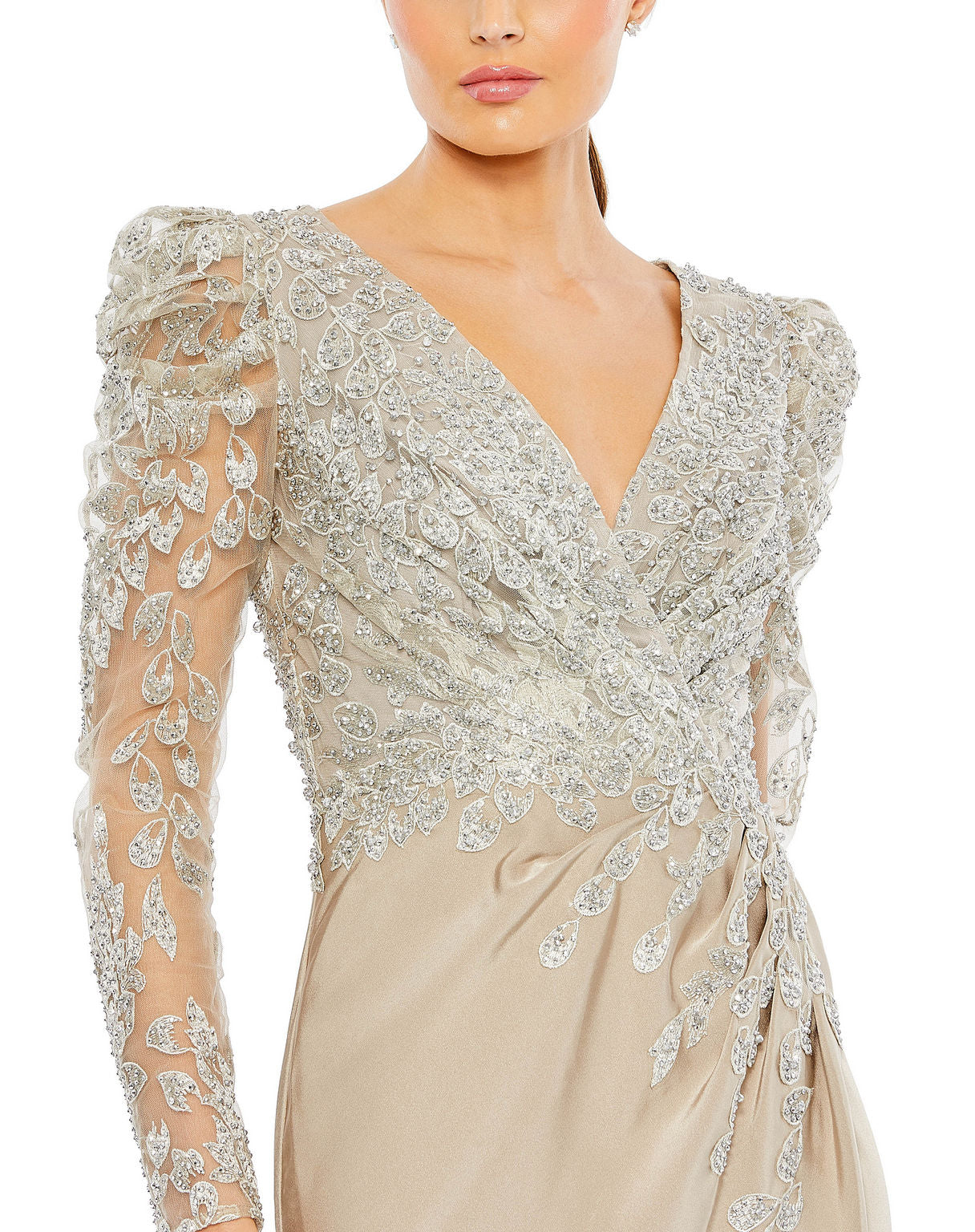 Formal Dresses Formal Prom Long Sleeve Sequin Dress Taupe
